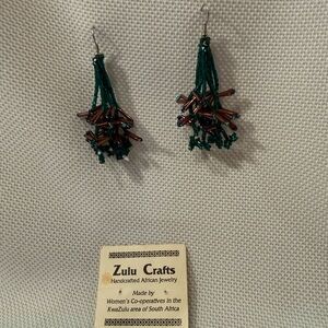 Green and Brown Beaded Earrings by Zulu Crafts. Handcrafted in Africa